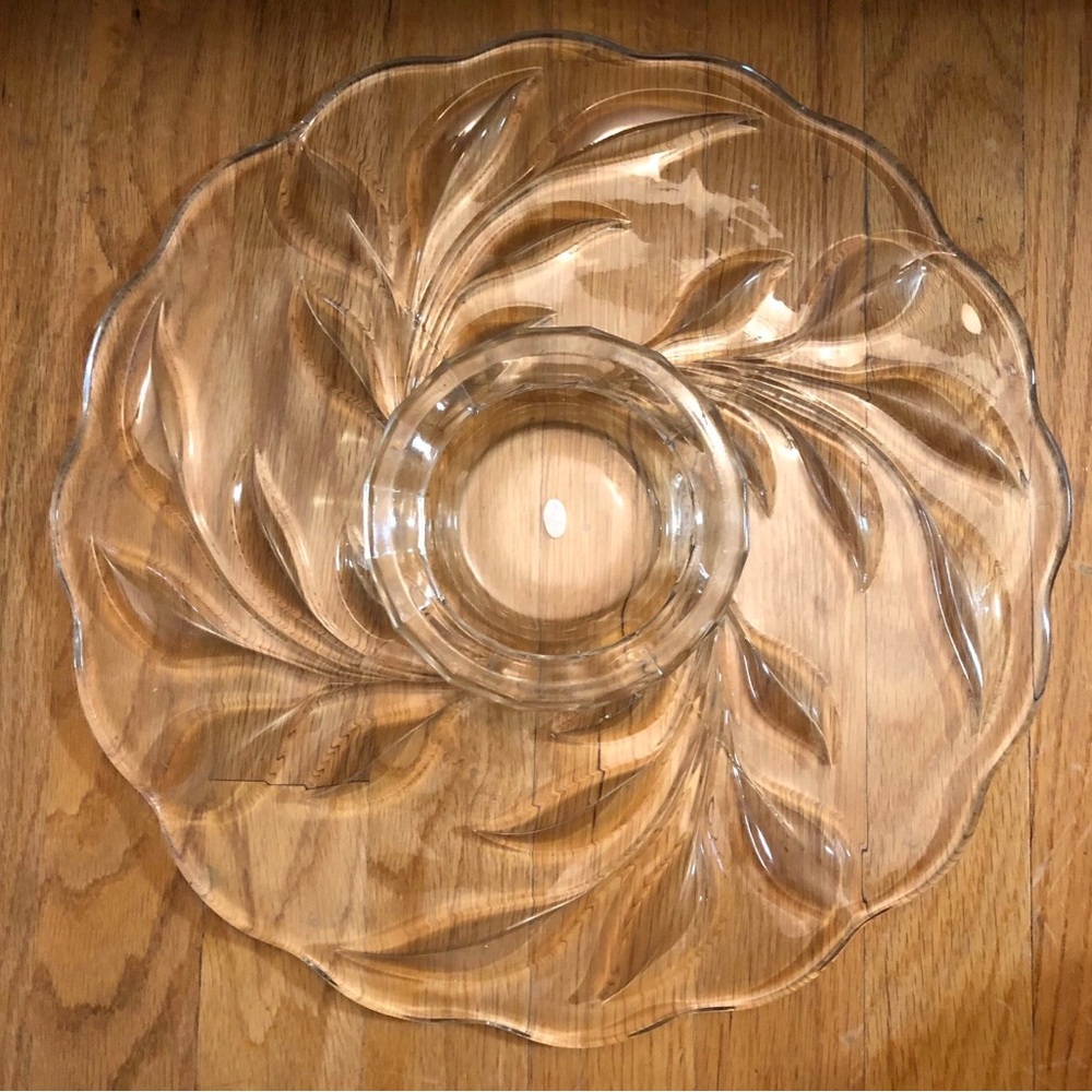 Clear Glass Divided Serving Platter with Center Dip